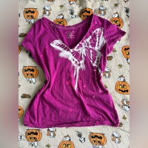 Y2K American Eagle Outfitters Magenta Butterfly V neck